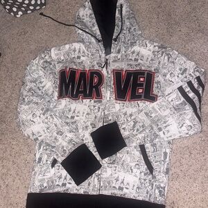 Marvel Comic Print Zip-Up Hoodie with Black and Red Accents